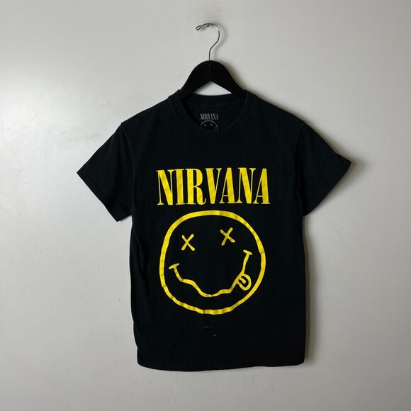 Nirvana Graphic Tee Smiley Face Black Adult Extra Small Unisex Fit - Picture 8 of 12